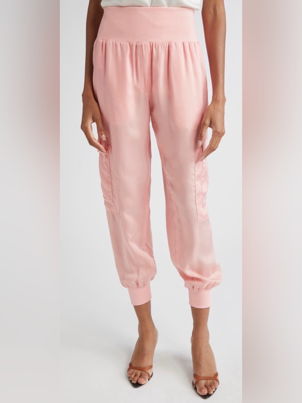 Cinq à Sept Giles Cupro Cargo Jogger Pants‎ Pink Poppy Utility Luxe Satin M